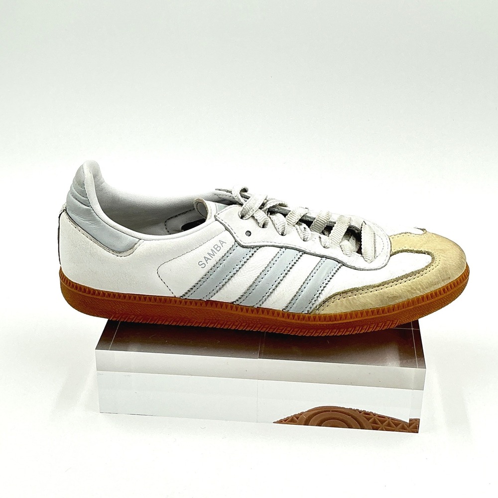 Adidas Mens Size 8 Samba OG White Halo Blue Gum Sole Leather Shoes